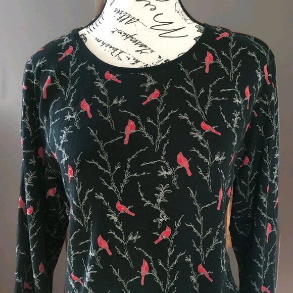 Croft & Barrow Cardinal and Branch Cottagecore Holiday Long Sleeve T-Shirt Sz XL - Picture 3 of 6